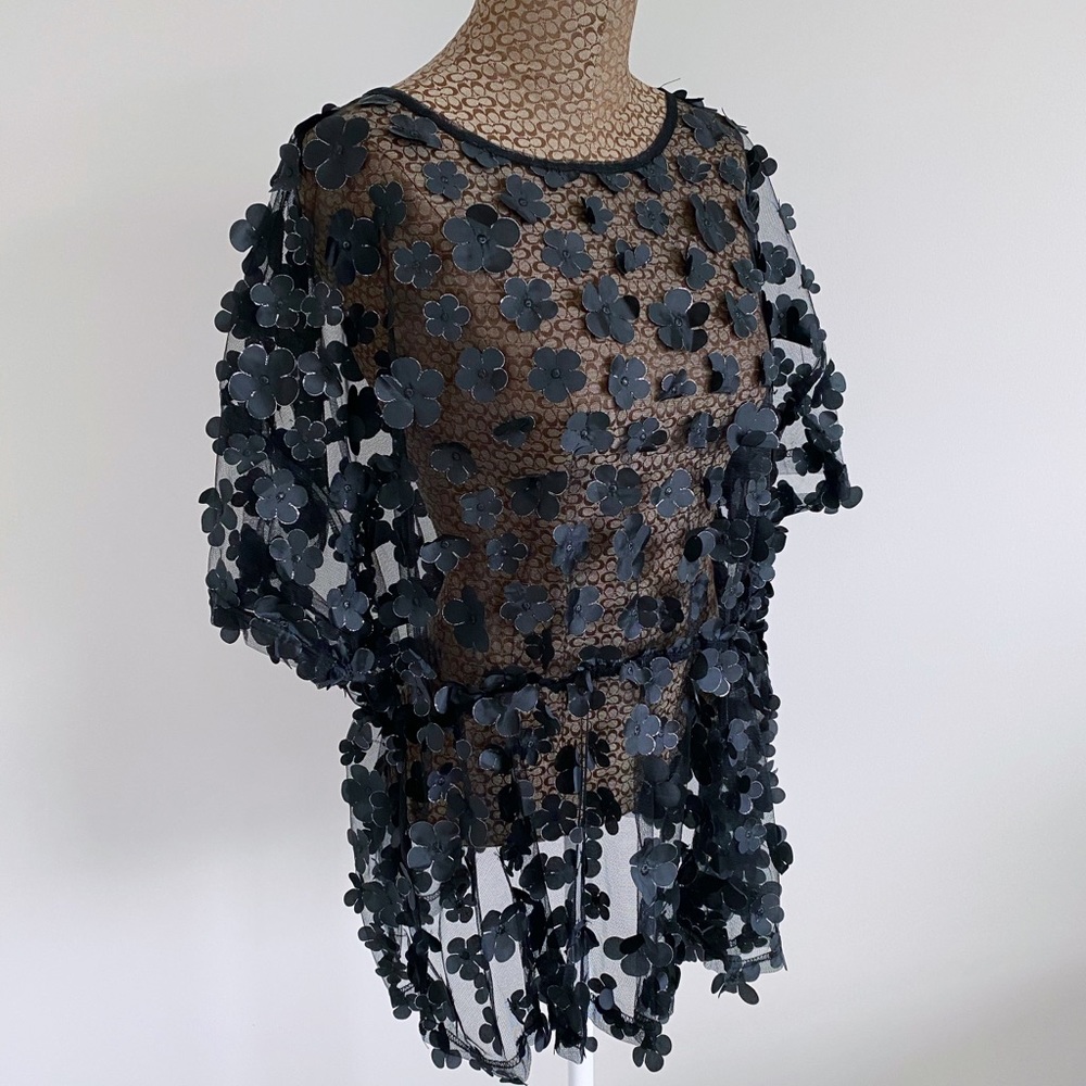 Floral Applique Sheer Chiffon Top
